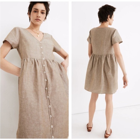 Madewell Dresses & Skirts - Madewell Linen-Blend Alexandra Button-Front Mini Dress in Olive Branch Size Med
